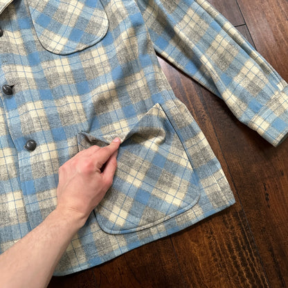 VTG 50s Penney's Chore Coat Shadow Plaid Rockabilly Wool Flannel Shirt 1950s