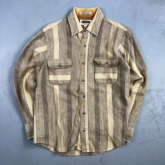 Arrow Shelter Bay Wool Mens Shirt Button Up M Brown Plaid Flannel Striped 80s