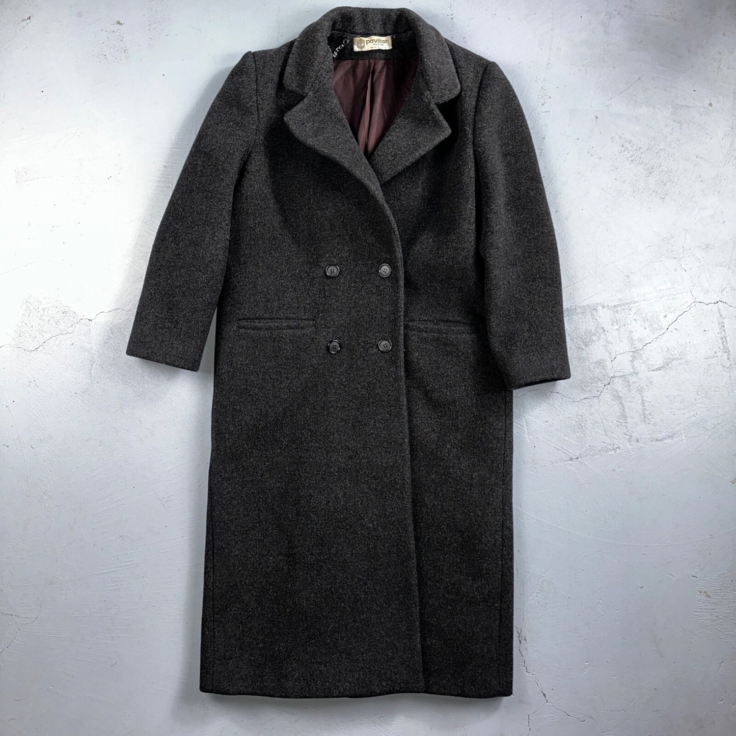 VTG Pavilion Petite Gray Coat  Womens  Double Breasted Long Trench Overcoat Sz L