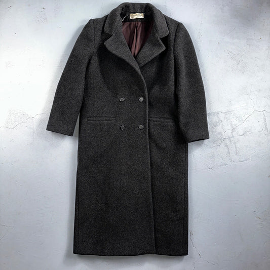 VTG Pavilion Petite Gray Coat  Womens  Double Breasted Long Trench Overcoat Sz L