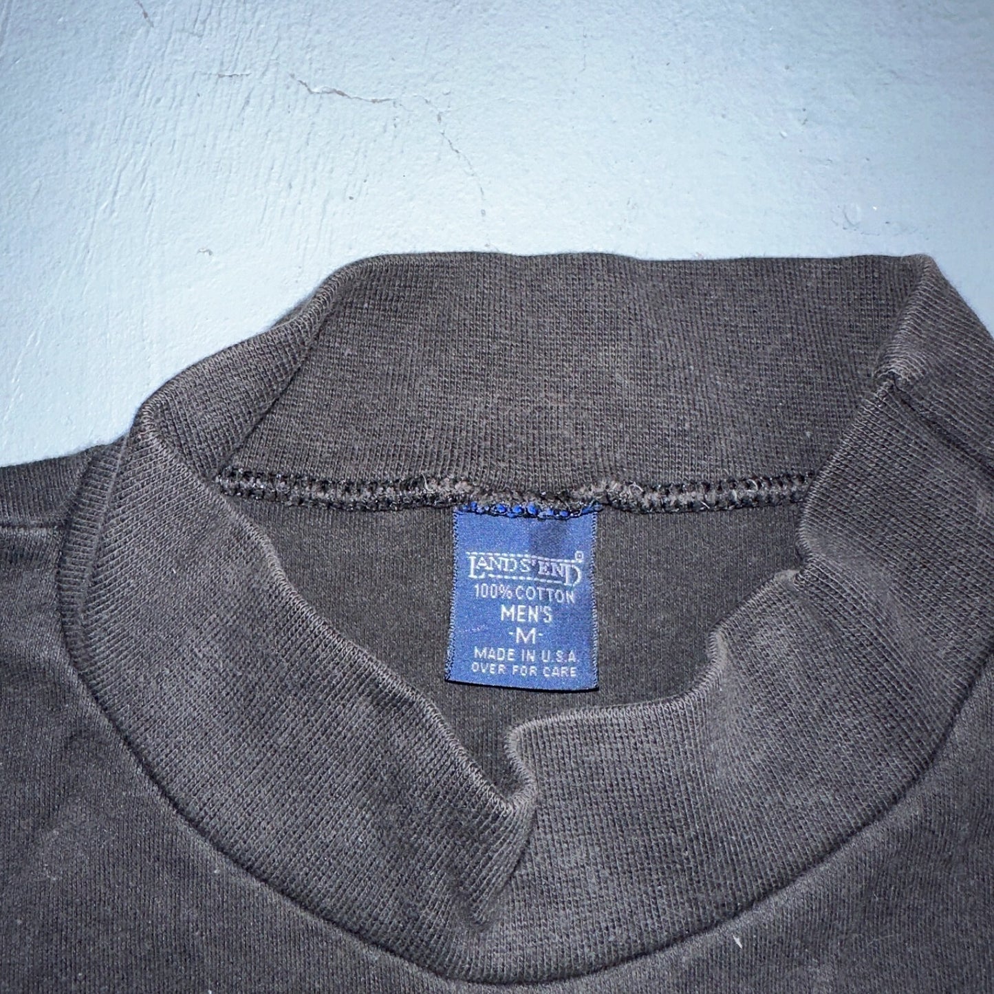 Lands End Black USA VTG T Shirt Single Stitch Long Sleeve Mock Neck Rare 90s