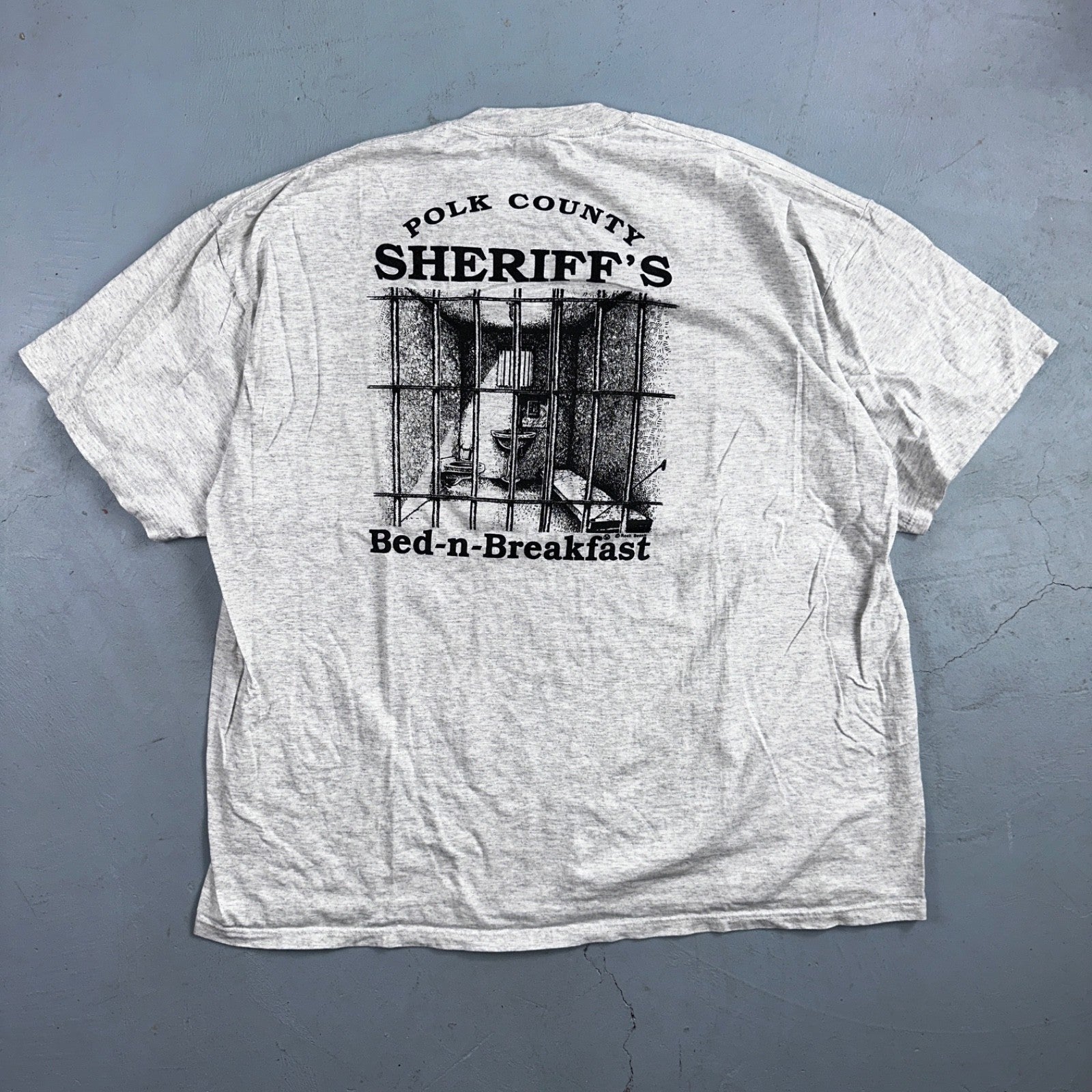 Polk County Sheriffs Bed Breakfast Funny VTG T Shirt 90s JERZEES Prison Police
