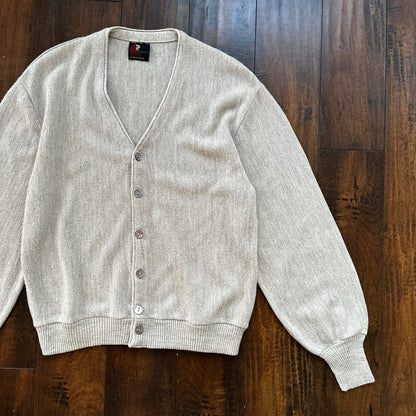 VTG 60s Arnold Palmer Beige 100% Wool Cardigan Sweater Cobain L 70s 1970s