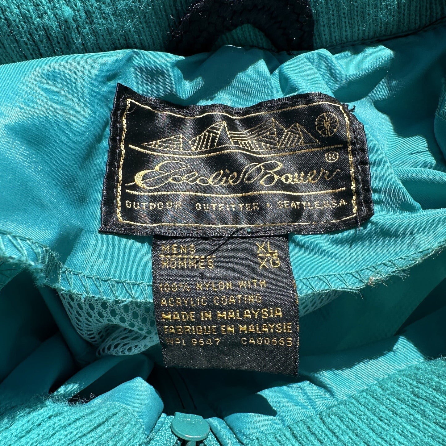 Eddie Bauer XL Blue Rain Jacket Mens Full Zip Outdoor Hike Vintage 1990s 90s
