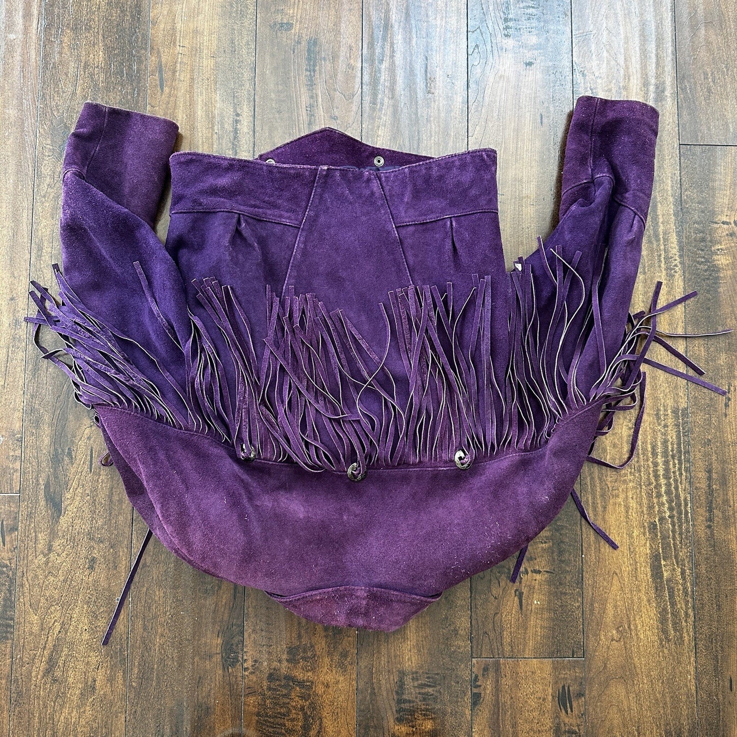 VTG Yearbook 1980s Suede Leather Jacket Purple Tassels Cowgirl Cowboy 80s 70s