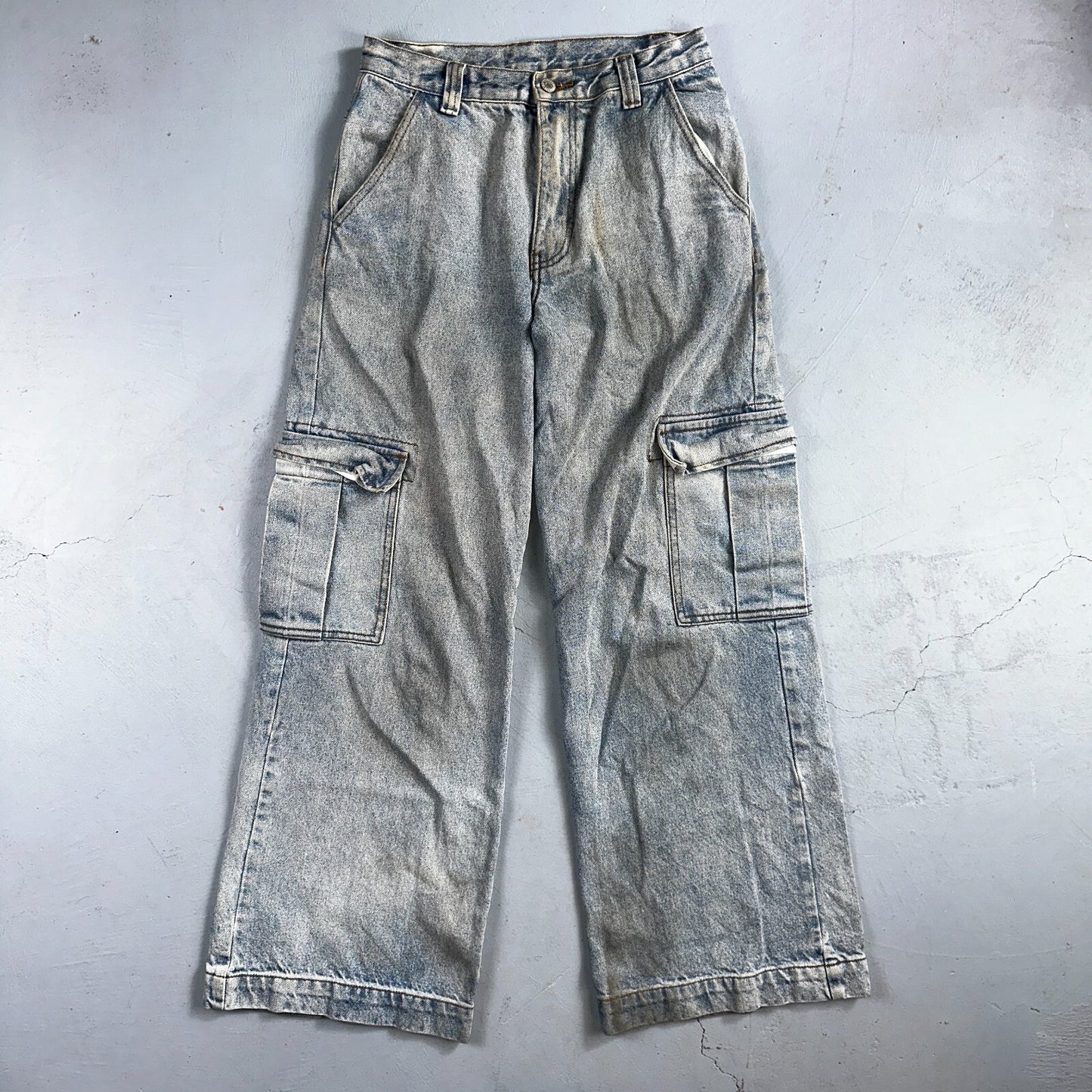 J Galt Jeans Womens Wide Leg Blue Cargo Denim Cotton Light Wash 27x30 Small