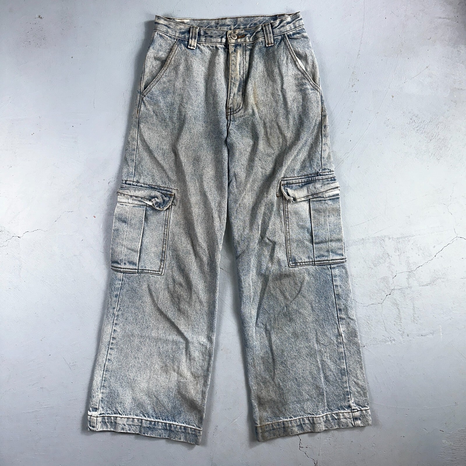 J Galt Jeans Womens Wide Leg Blue Cargo Denim Cotton Light Wash 27x30 Small