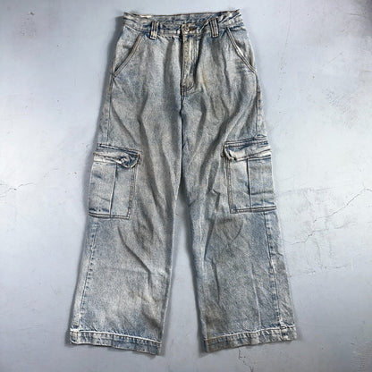 J Galt Jeans Womens Wide Leg Blue Cargo Denim Cotton Light Wash 27x30 Small