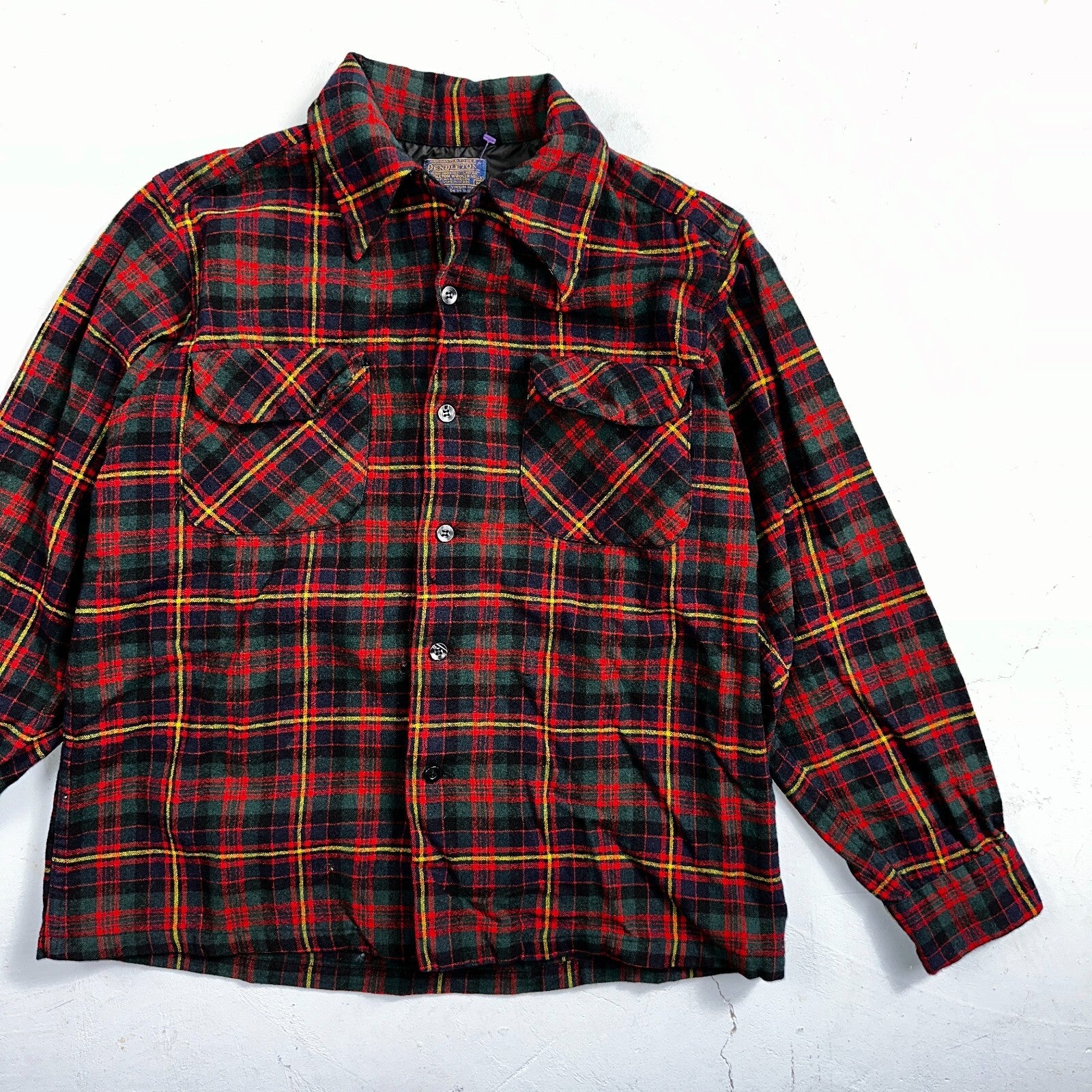 Pendleton 100% Virgin Wool Button Up Plaid Flannel Shirt Board VTG Thrashed 70s