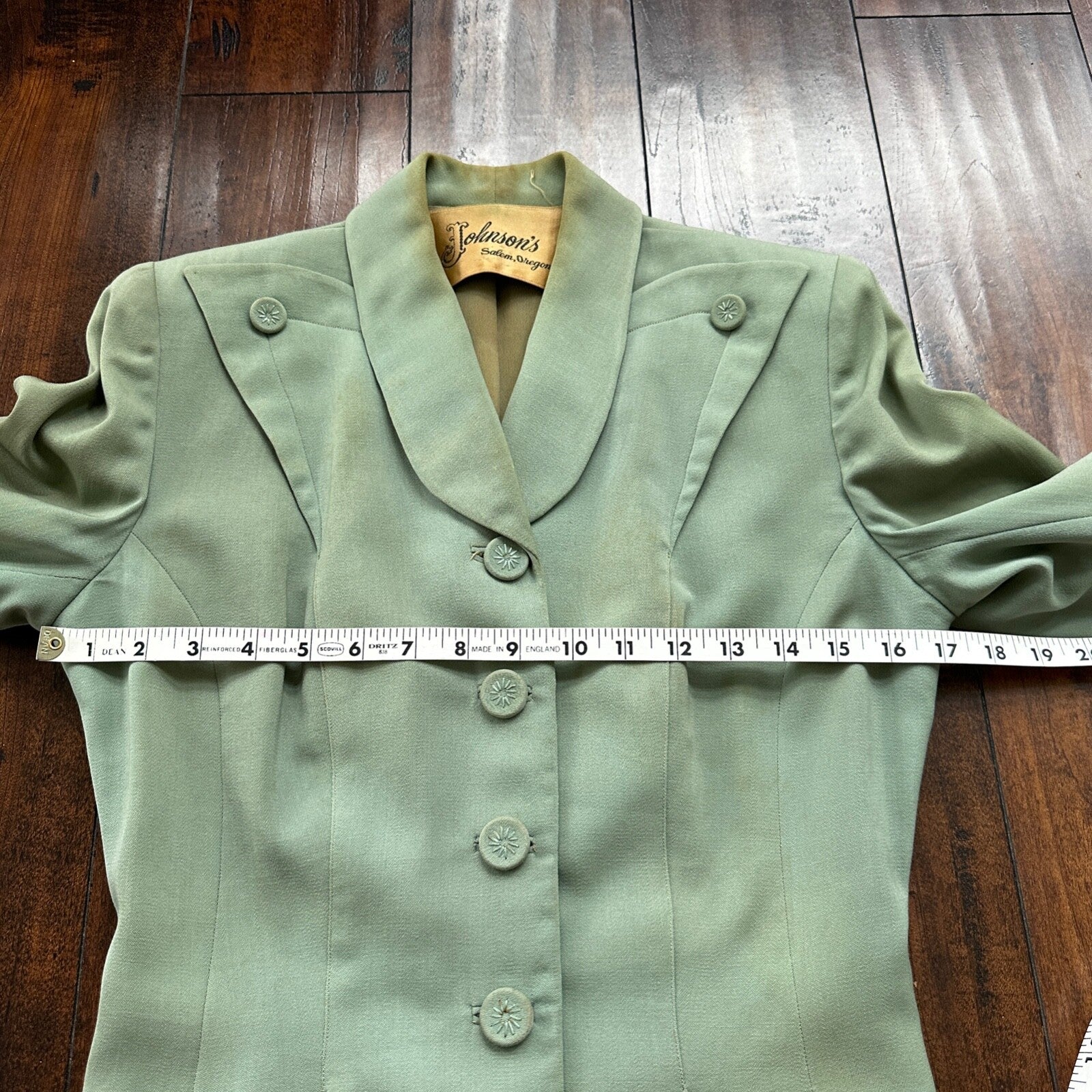 1950s Teal Green VTG 2 Piece Womens Houndstooth Suit Joselli MCM Wool 50s 40s