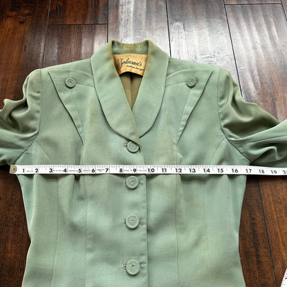 1950s Teal Green VTG 2 Piece Womens Houndstooth Suit Joselli MCM Wool 50s 40s