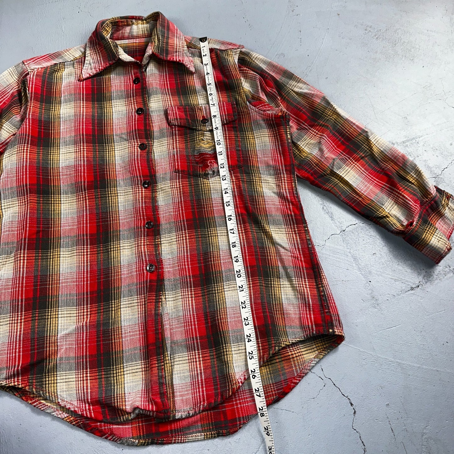 VTG Big Mac JC Penny Thick 100% Cotton Flannel Work Shirt M 70s Plaid Thrashed