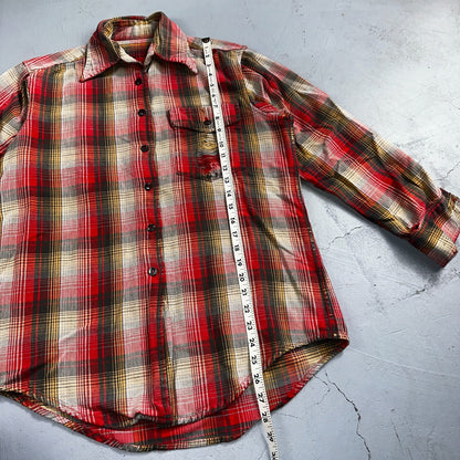 VTG Big Mac JC Penny Thick 100% Cotton Flannel Work Shirt M 70s Plaid Thrashed