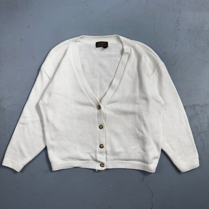 Vintage Eddie Bauer Sweater Cardigan Womens L Fair Isle Cotton White Basic