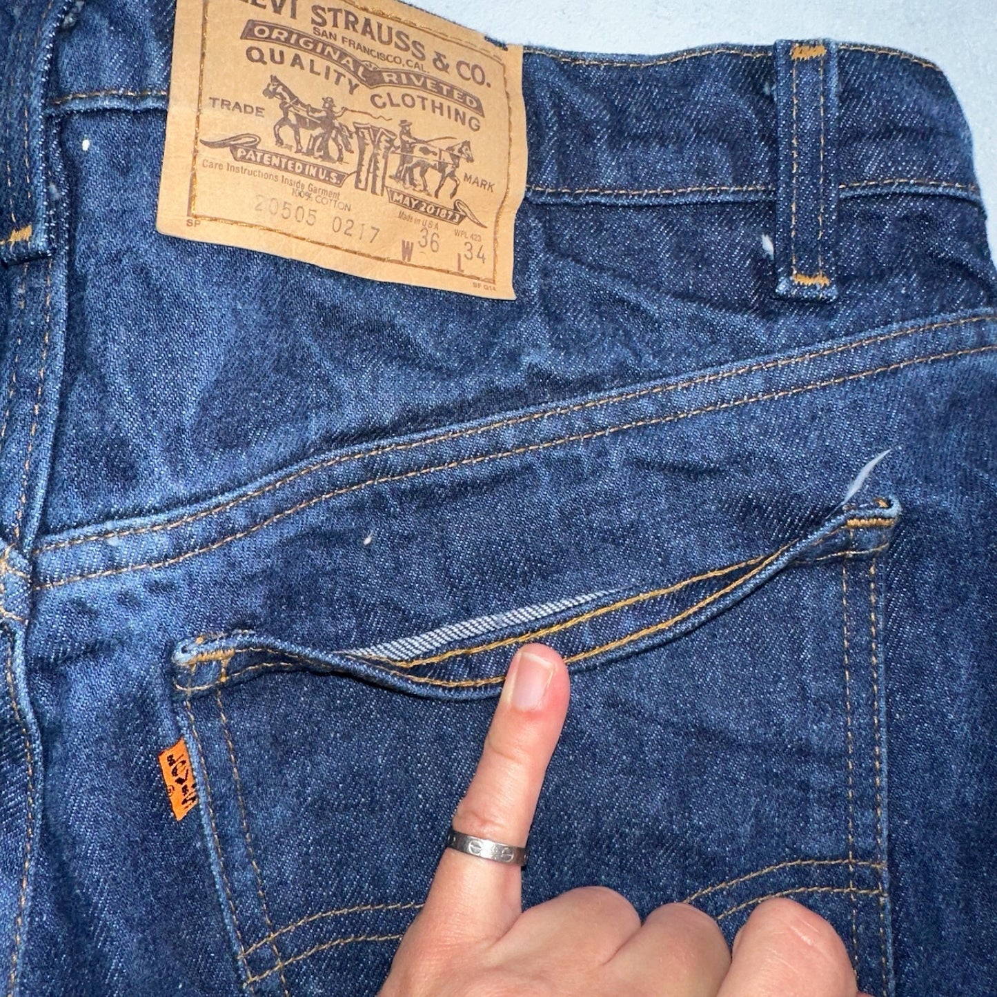 Levis 505 Vintage 80s 20505-0217 Orange Tab Dark 501 Jeans 36x34 USA 1980s