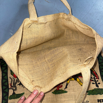 VTG Peru Machu Picchu Upcycled Coffee Reversible Burlap Tote Bag 70s Art Travel