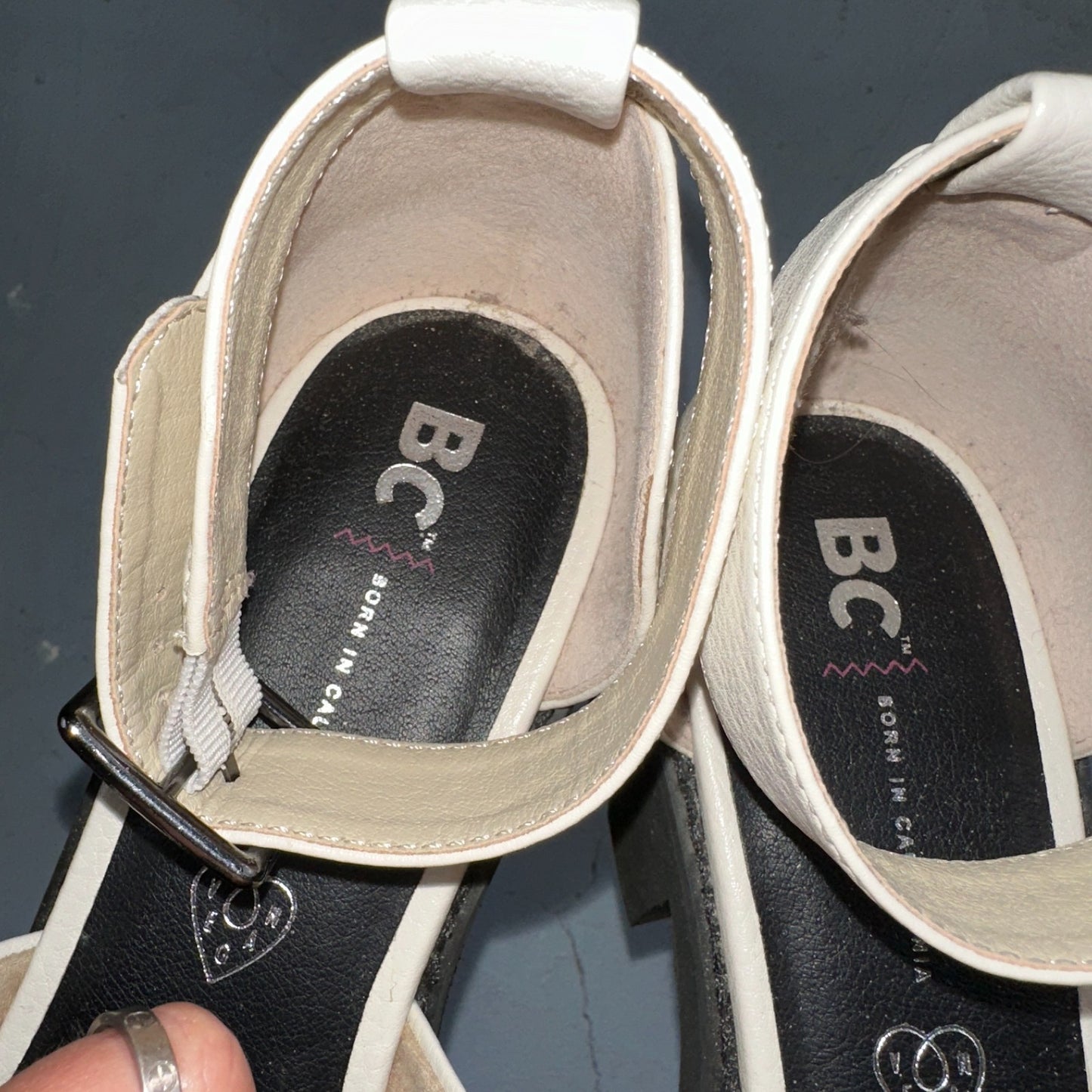 BC Born in California Size 9 Off White Vegan Leather Chunky Lug Sole Sandals