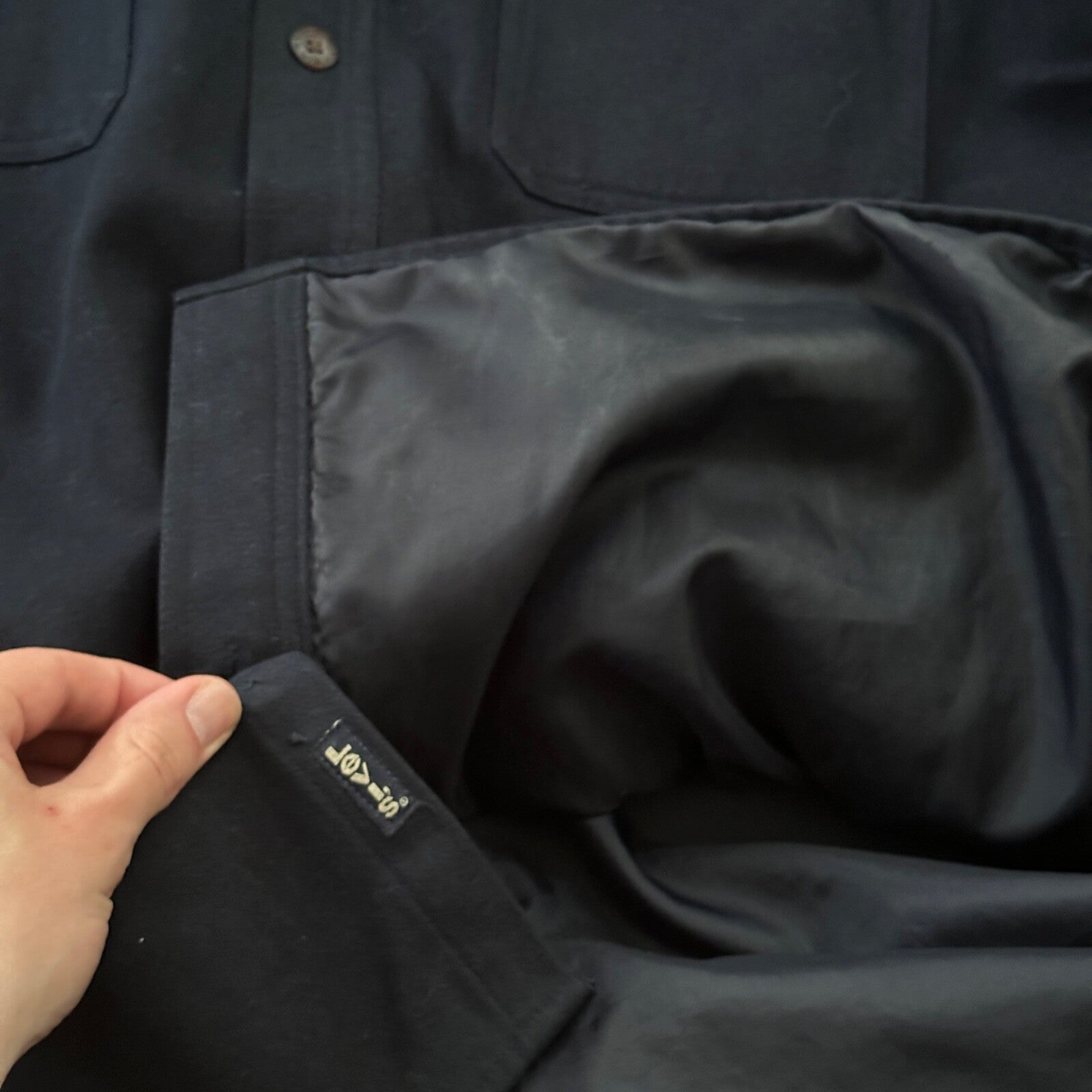 Levis Jacket Shirt Men L Blue Navy Button Up Flannel Lined Shacket Vtg