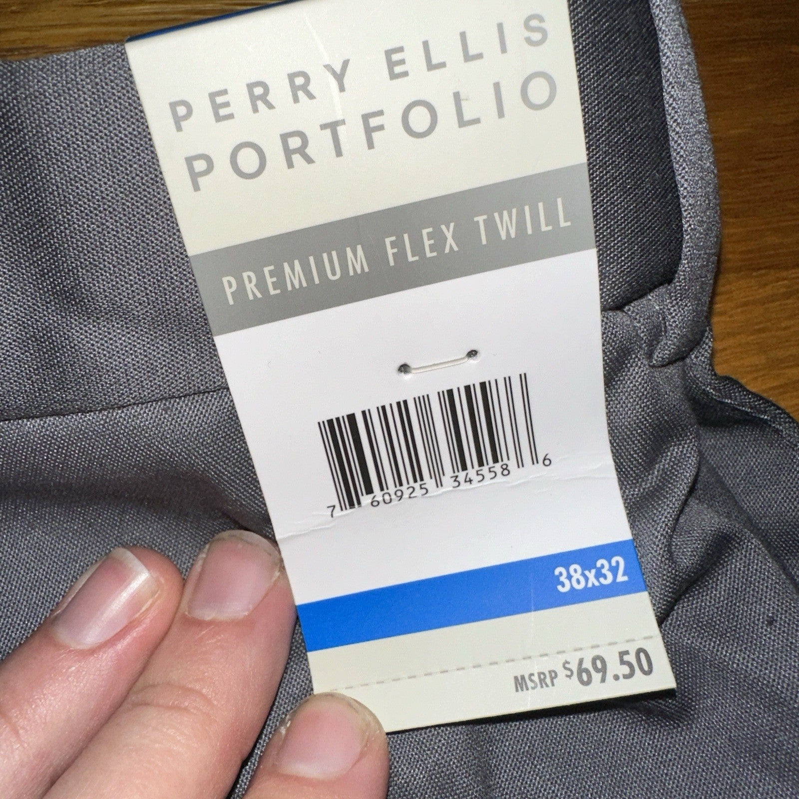 NWT Perry Ellis Portfolio Dress Pants Men 38 x 27 Travel-Luxe Gray Hemmed 32