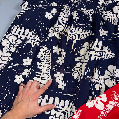 Vintage 60's Ui-Maikai Barkcloth Red and Blue Hawaiian Dress Lot Needs Repairs