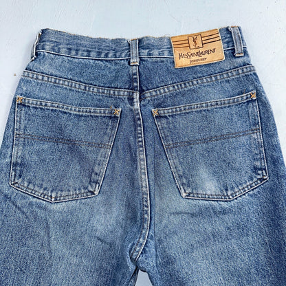 Vintage YSL Yves Saint Laurent Blue Denim Jeans Size 26x31 90s Womens Straight