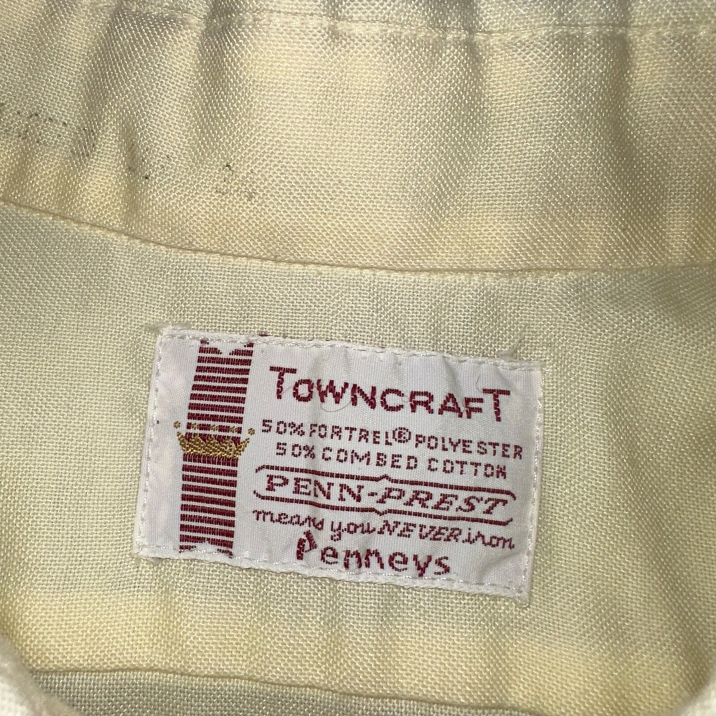 Vintage Penneys Towncraft Shirt Men 16 Penn Prest Yellow White Stripe 60s 1960s