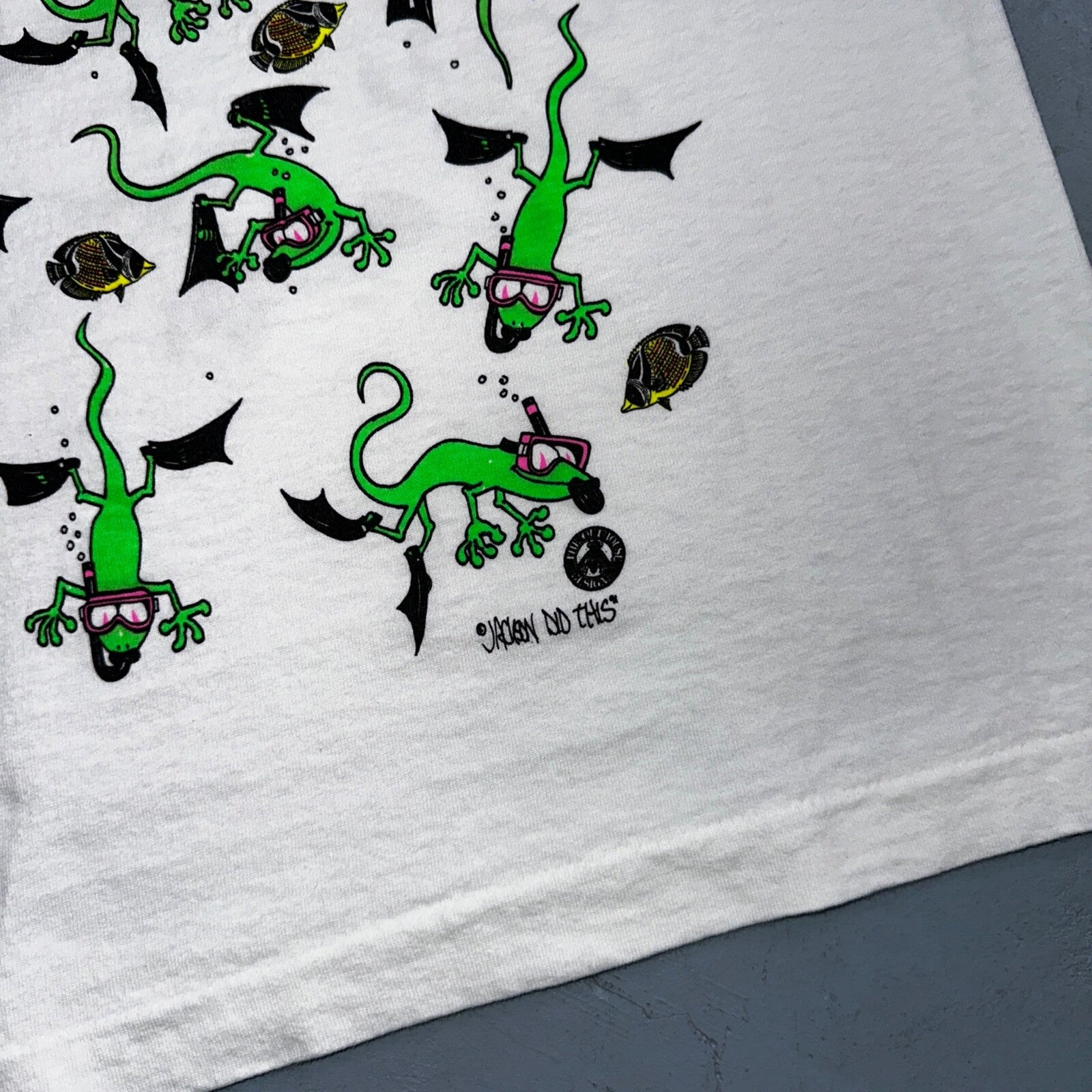 Hawaii Lizards Snorkling 90s VTG T Shirt FOTL Single Stitch Fish Gecko Cute