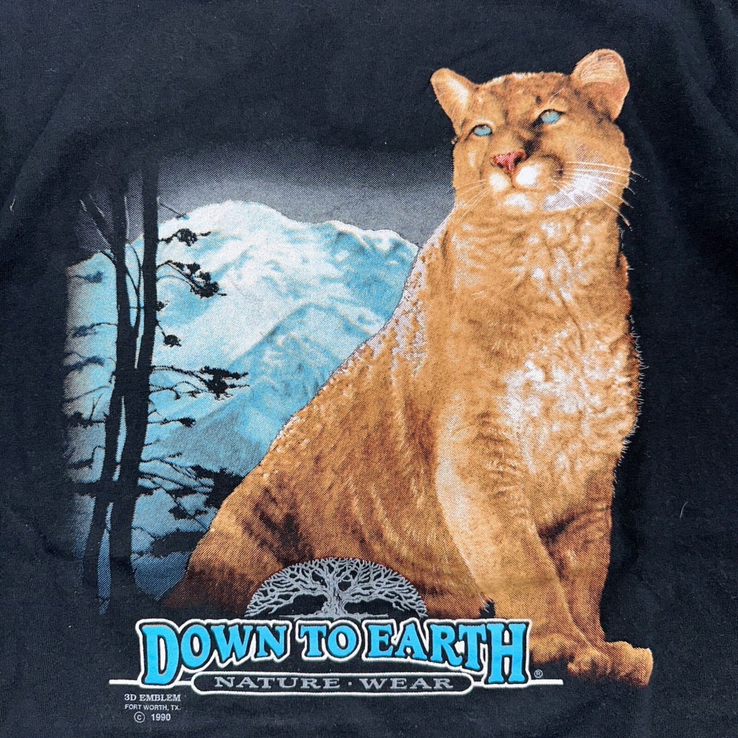 Vintage 3D Emblem Down To Earth 90s Nature Panther T Shirt Black Harley Cat