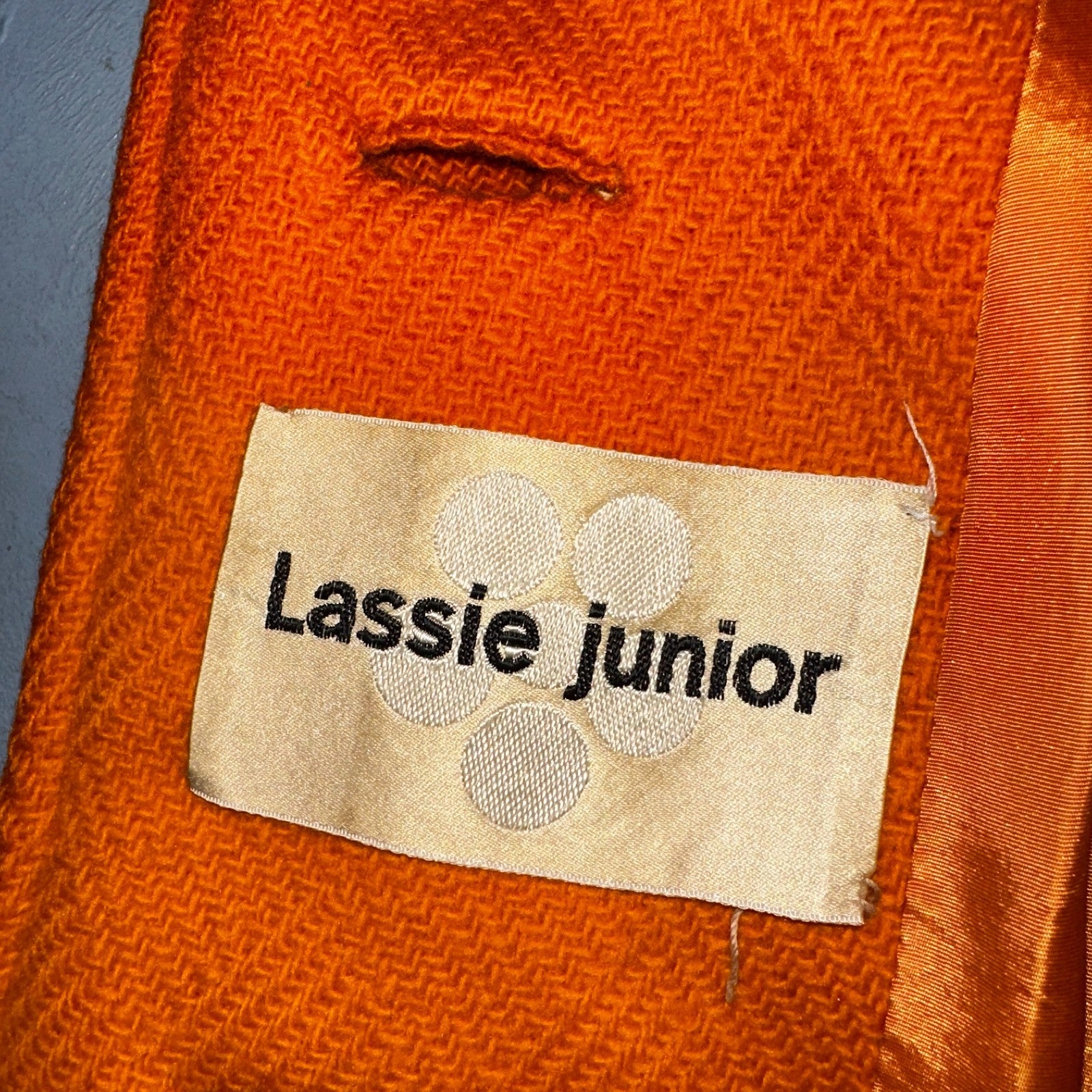 Vintage Lassie Junior Orange Wool Coat Mod 60s Button Up Retro Rockabilly S