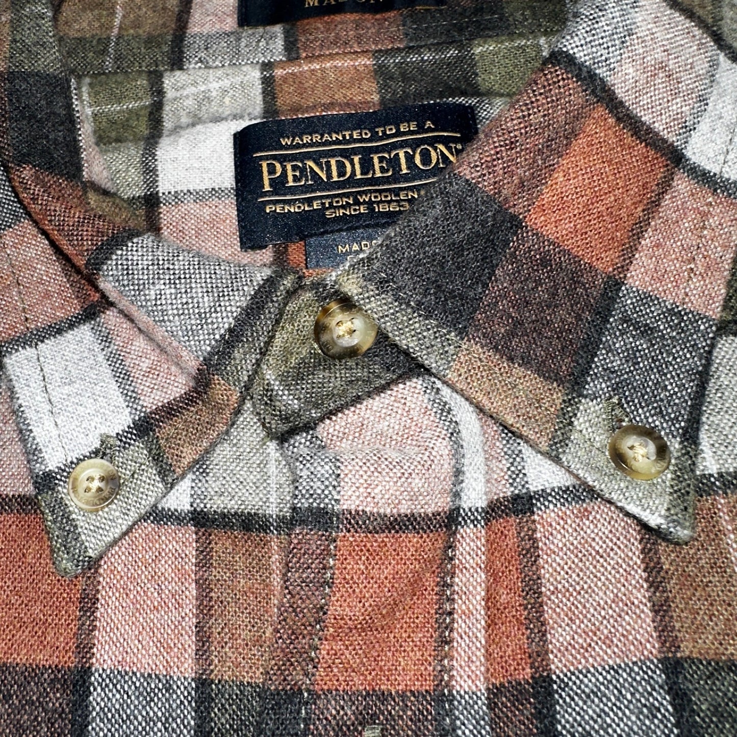 Pendleton Mason Flannel Shirt Mens Size Medium Brown Green Plaid Long Sleeve