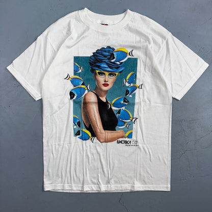Luxottica Art Eyeglasses 90s VTG T Shirt Glasses White FOTL Fish Graphic Hipster