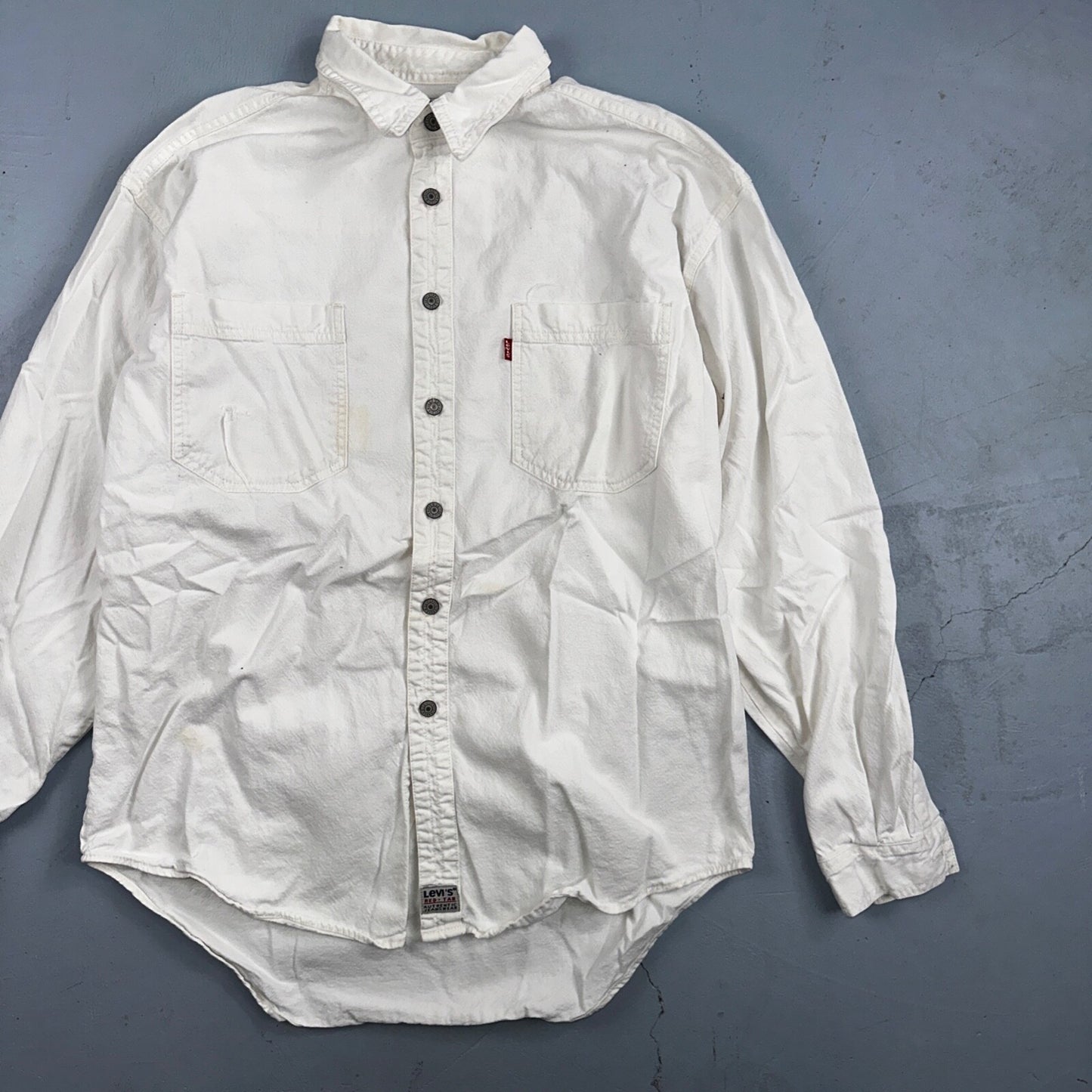 VTG Levis Red Tab Men Button Up Shirt Large White Long Sleeve 90s Y2K Thrashed
