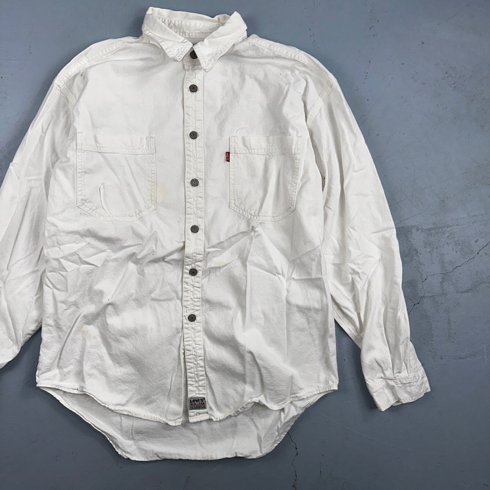 VTG Levis Red Tab Men Button Up Shirt Large White Long Sleeve 90s Y2K Thrashed