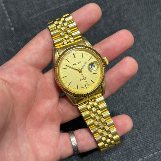 Vintage Netec Womens Gold Tone Watch Needs Battery Japan Movement Quartz