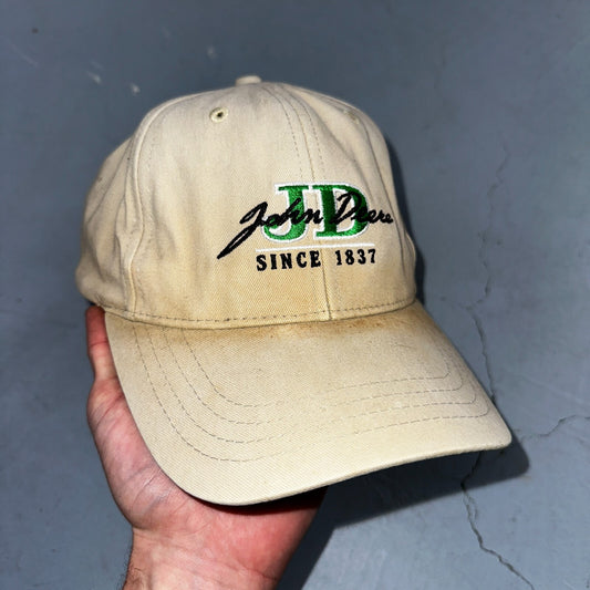 John Deere VTG Hat Cap Snapback Yellow Stained Tractor Fun Farmer Used
