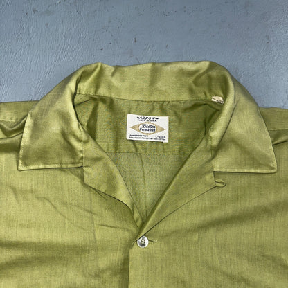 1960s Arrow Green Short Sleeve Button Down Shirt Rockabilly Sanforized Dacron
