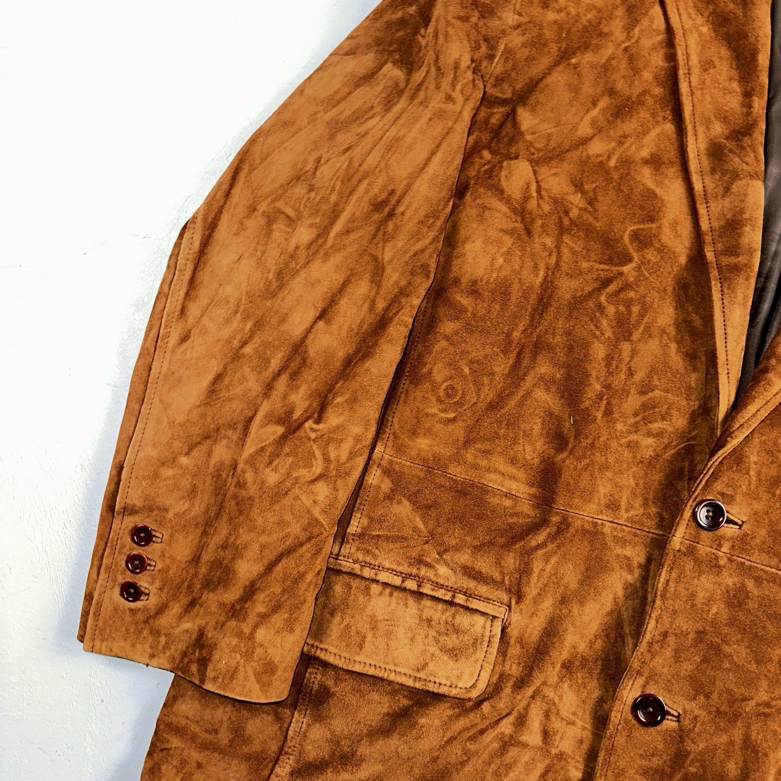 Orvis Mens 44 Suede leather blazer sport coat Lined jacket Brown Pockets