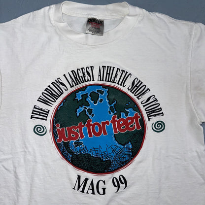 Oneita Just For Feet 1999 VTG T Shirt 90s Promo Evian Sponsors Graphic Lennox