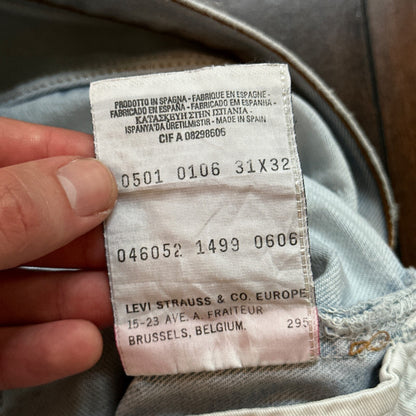 VTG Y2K Levis 501 Button Fly 31x32 Tag Jeans Light Wash 90s Blue XX Act 29x29