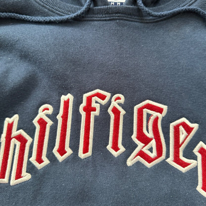 VTG Tommy Hilfiger Blue Pullover Hoodie Embroidered Size Small 90s Spellout