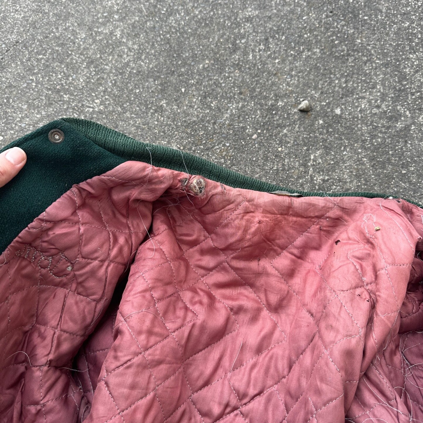 Vintage Letterman Jacket Green White Leather Wool TOM Named Simple Basic 1960s