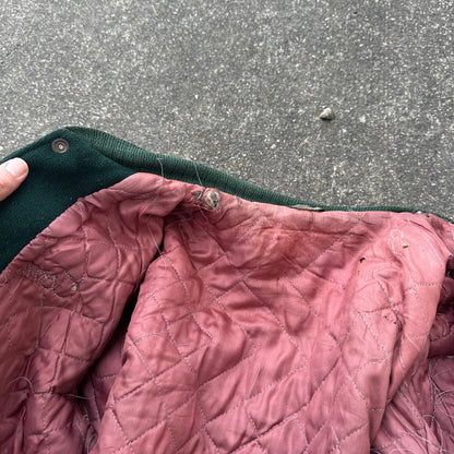 Vintage Letterman Jacket Green White Leather Wool TOM Named Simple Basic 1960s