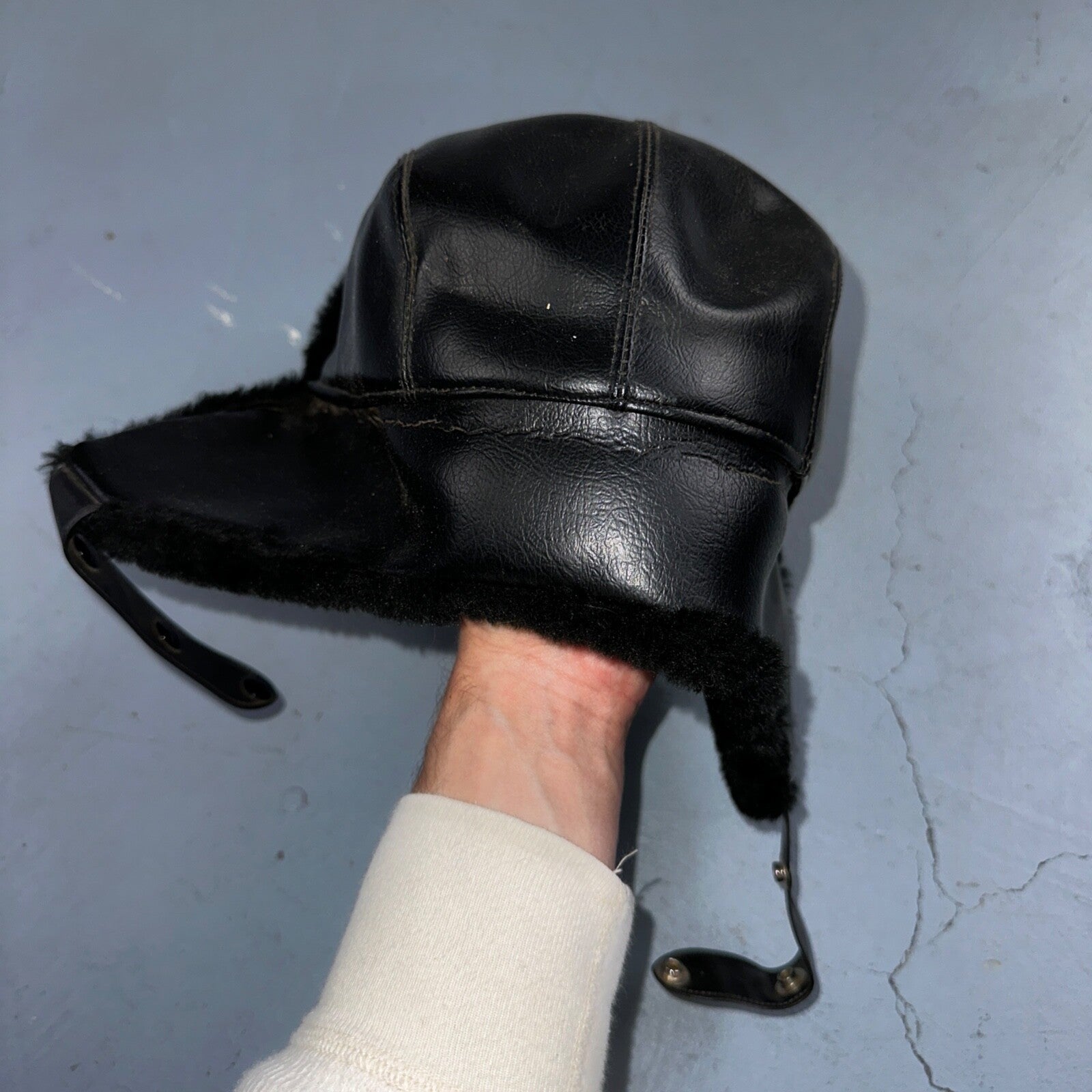 VTG Trooper Uszanka Hat Men’s Medium Black Ear Flaps Winter Unisex Aviator 80s
