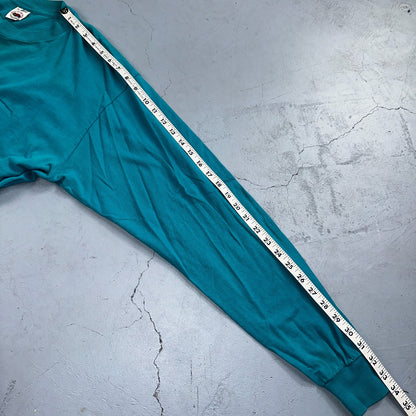 Fruit Of The Loom 90s USA XL VTG T Shirt Teal Blue Long Sleeve Blank Thrashed
