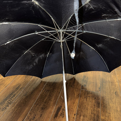 Vintage Telescoping Umbrella Leather Handle and Case 70s 80s Antique Black Basic