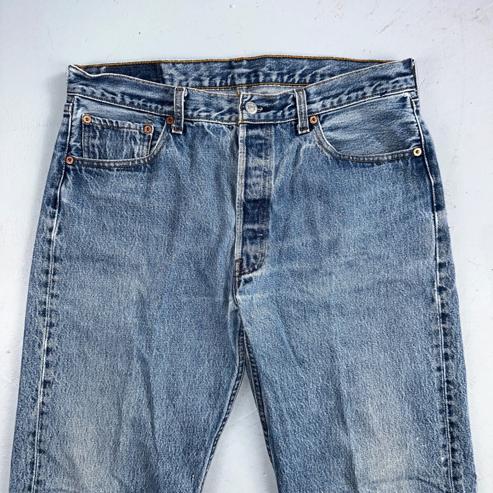 Levis 501 Vintage 90s USA XX Straight Leg Jeans Blue Light Wash 35x34 Act 33x30