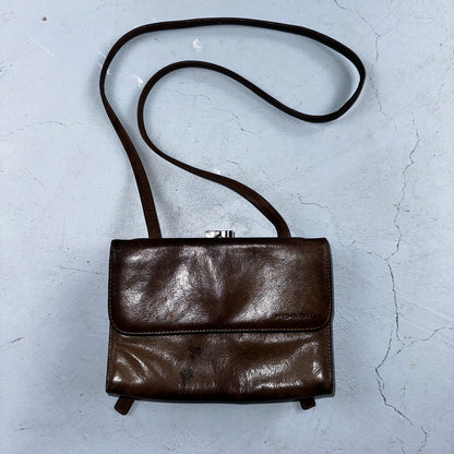 Vintage Fossil Y2K 2000 90's Brown Leather Satchel Shoulder Bag Purse