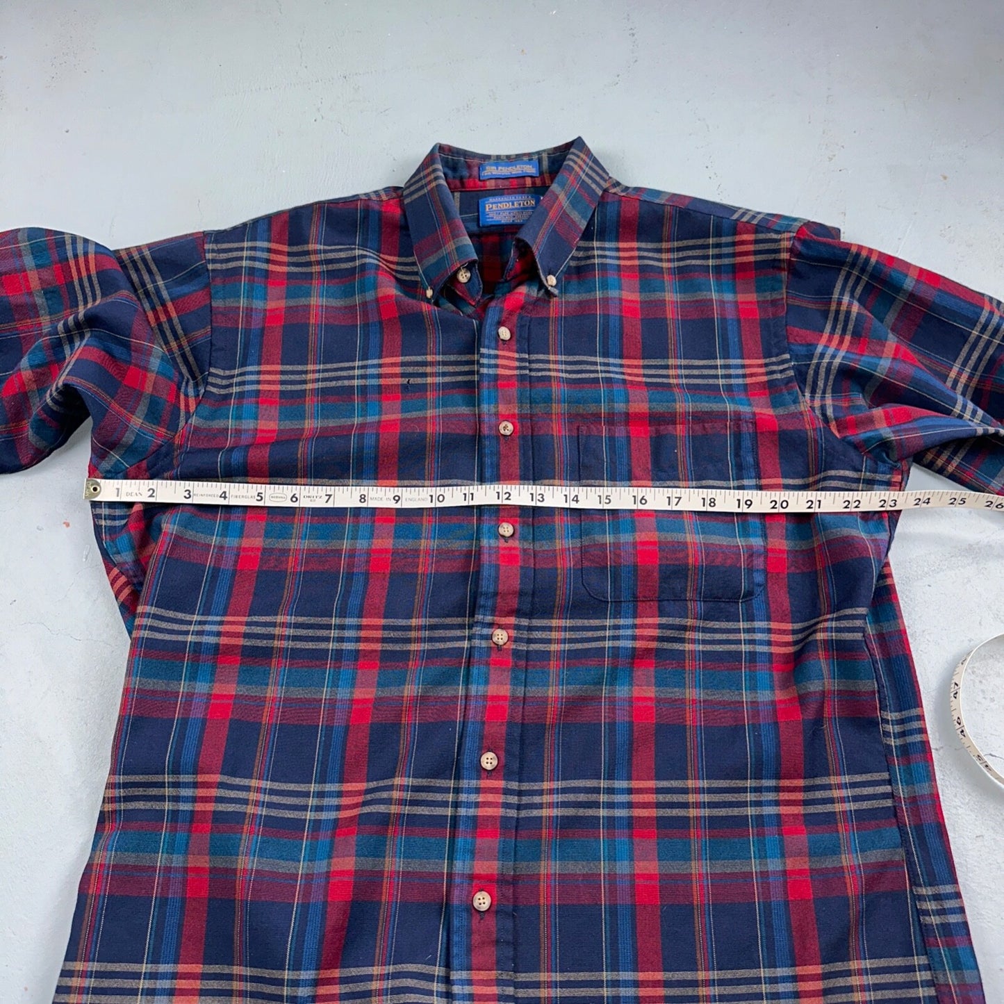 Sir Pendleton Shirt Mens Large Worsted Pure Virgin Wool Multicolor Plaid USA Red
