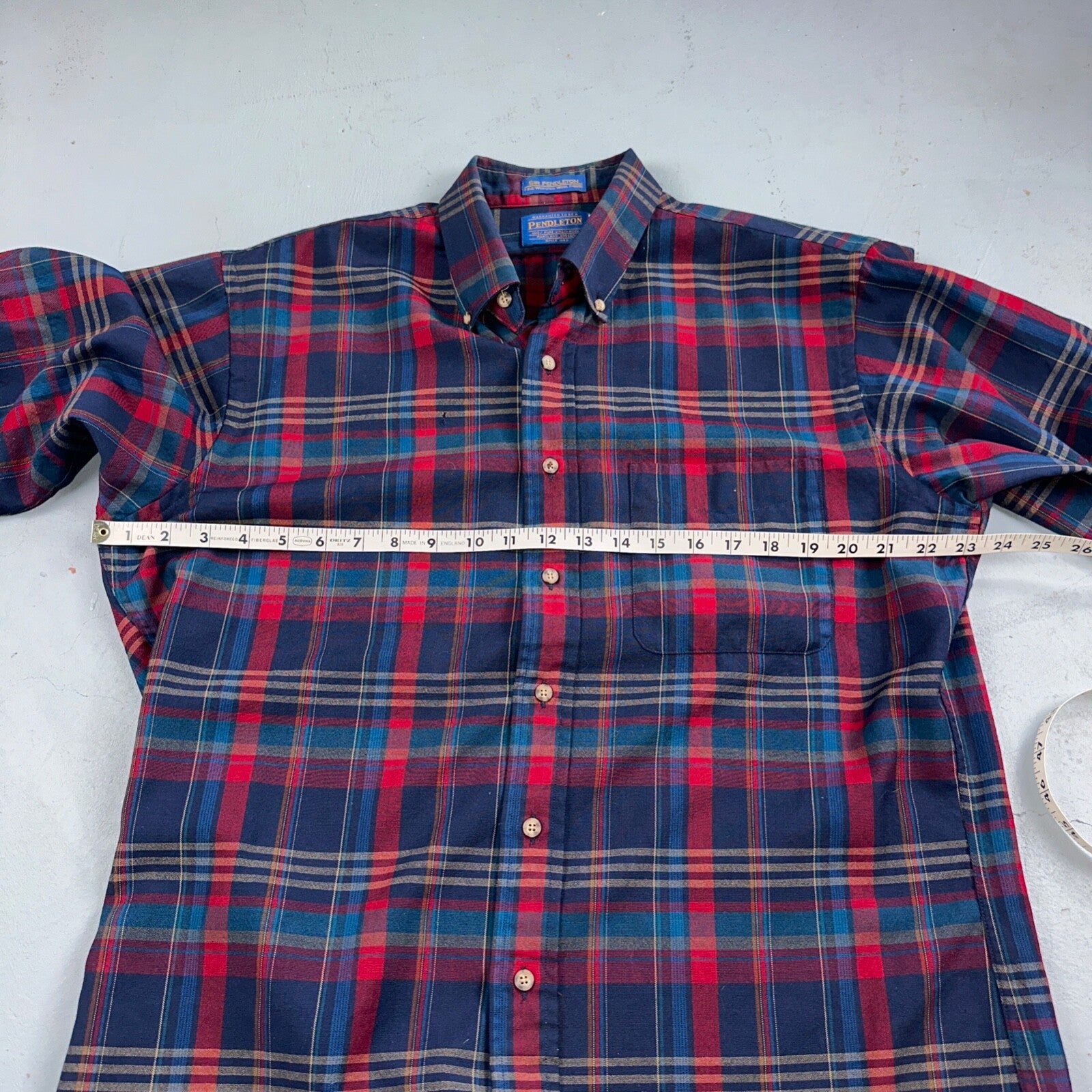 Sir Pendleton Shirt Mens Large Worsted Pure Virgin Wool Multicolor Plaid USA Red