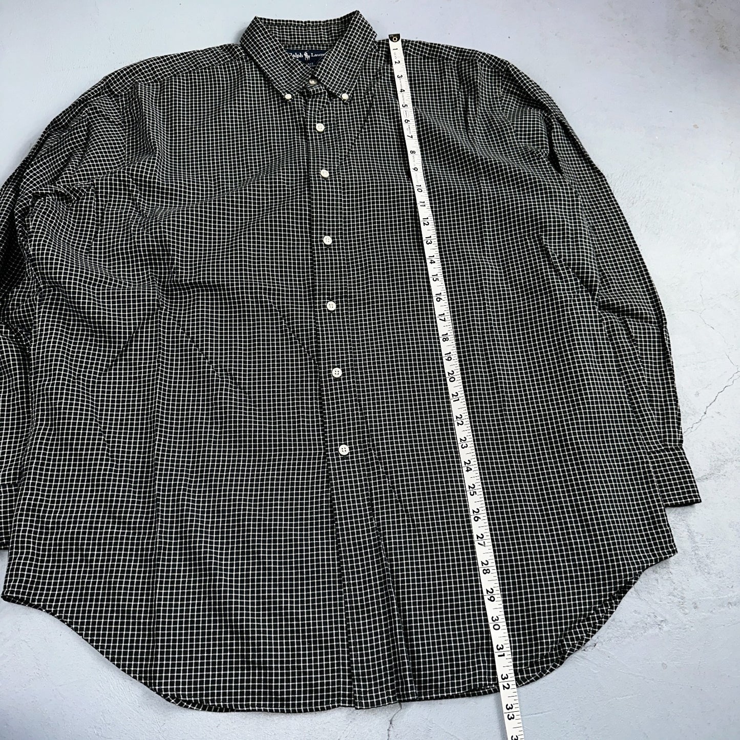 Ralph Lauren Polo VTG Button Down Shirt Men's L Black Plaid Blake Checker Board